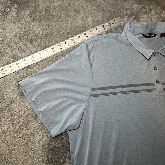 Travis Matthew Men's SZ 3XL Short Sleeve Gold Polo Baby Blue W Grey Stripe Shirt - Picture 6 of 16